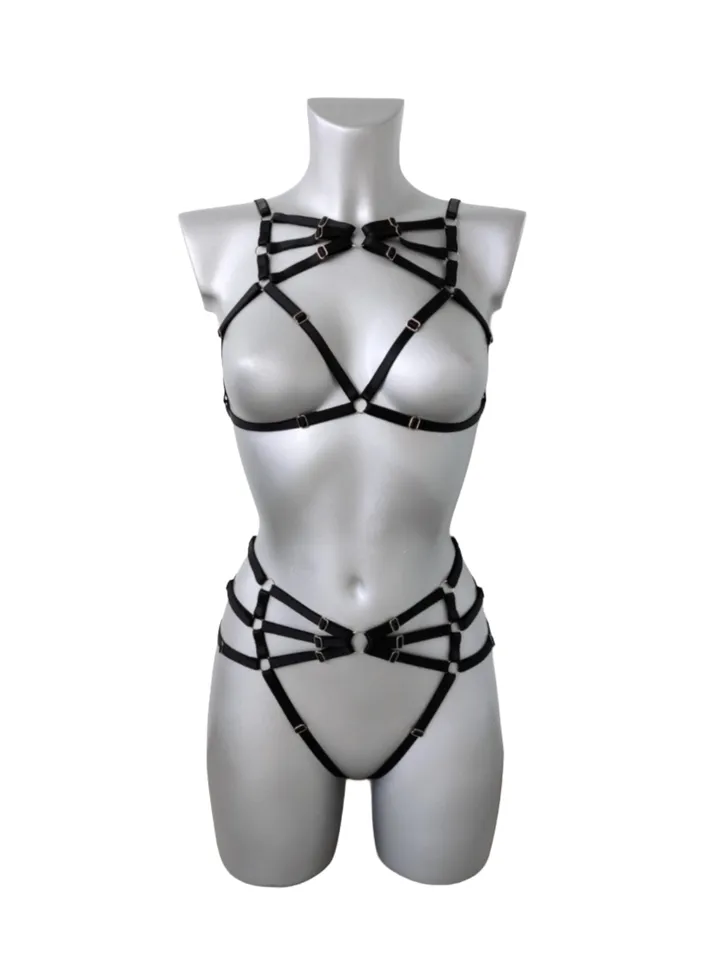 Erotic lingerie set - Crotchles panties - Harness lingerie - Sexy set - Strappy lingerie