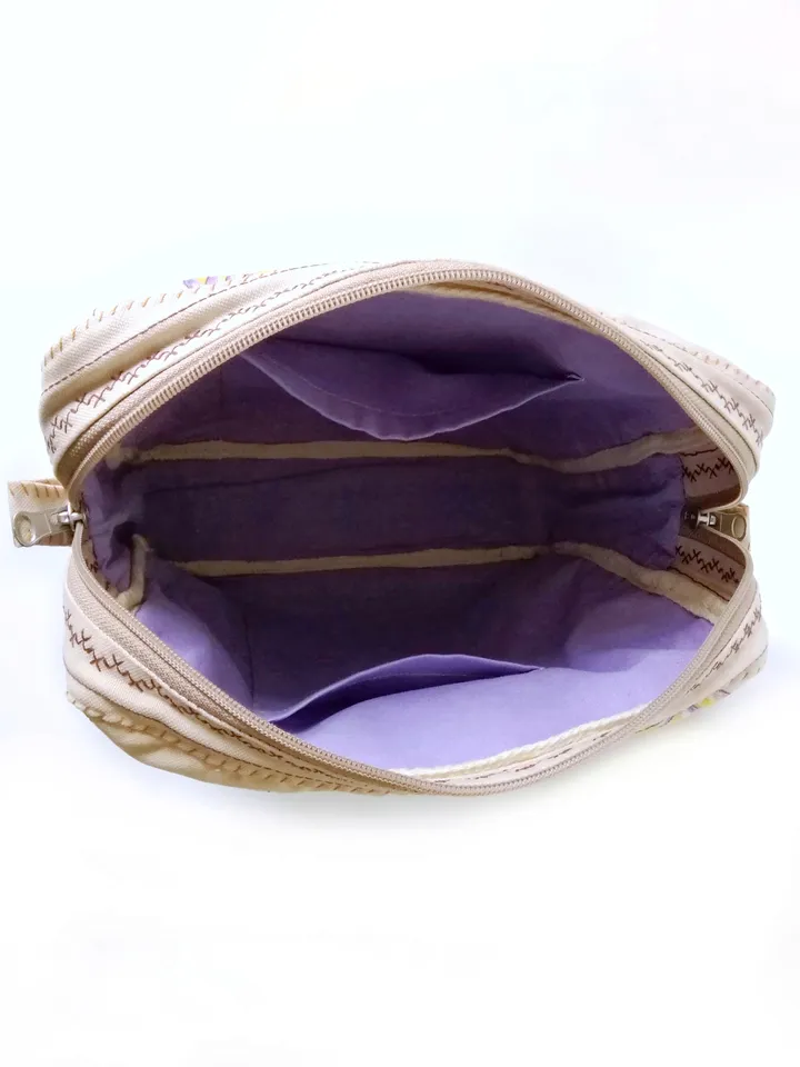 Hand Embroidered Large Cosmetic Bags: Handmade Denim Pouches with Zipper - Unique Embroidered Fabric Women's Beauty Bags. FREE SHIPPING!