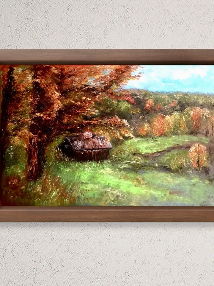 Autumn Landscape painting ,a barn house in the autumn wood painting,original oil painting.