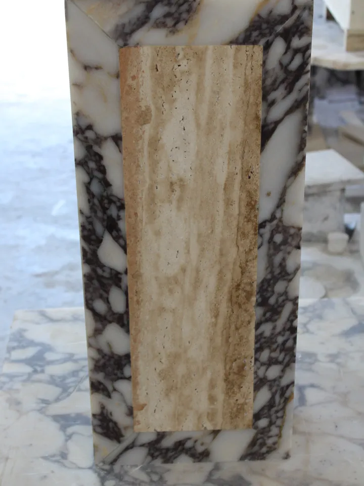 Calacatta Viola Marble and Travertine double color side table, end table, italian marble 100% handmade, cube marble, calacatta plinth