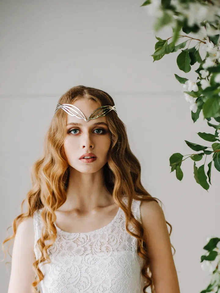 Wedding diadem Bridal Elven Tiara Elf Leaf Crown bridal hair vine Wedding Headpiece headband Silver Bridal Tiara Miriel