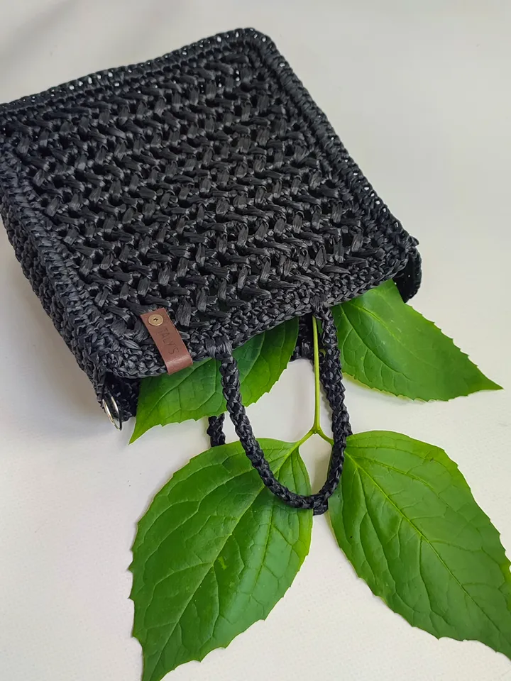 Black Handmade Raffia Crochet Bag - Stylish Womens Accessory for Any Occasion