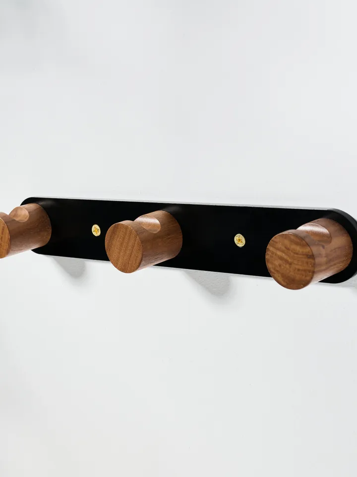 Black + Walnut Minimalist Metal and Wood Wall Mounted Coat hook