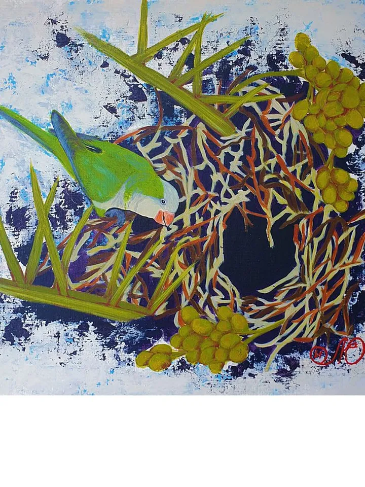 Parrot Painting Bird Nest Original Art Bird Wall Art Animal Acrylic Painting