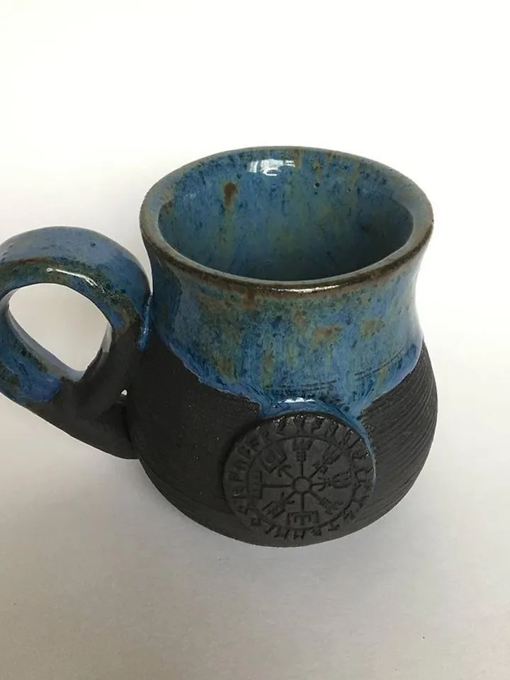 Vegvisir black and blue stoneware mug