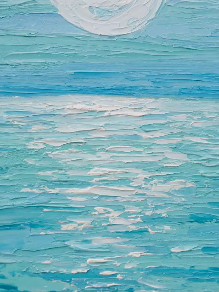 Moonlit night original art Seascape oil painting Blue Turquiose ocean wall art