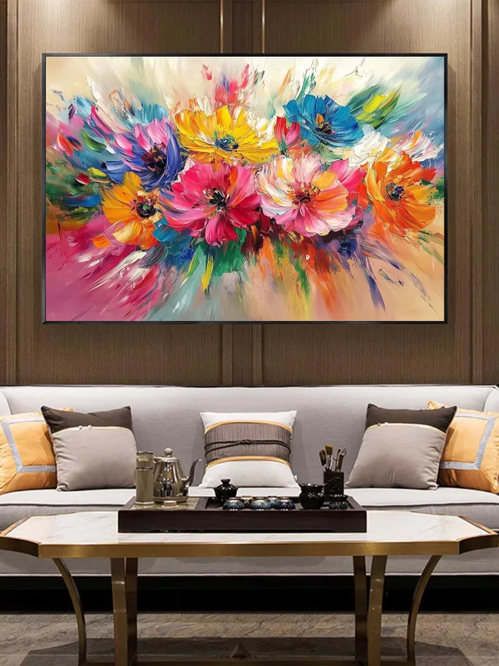 Colorful Floral Oil Painting, Impasto Flowers, Vibrant Wall Art, Large Canvas Art, Abstract Floral Artwork, Living Room Decor, Office Decor