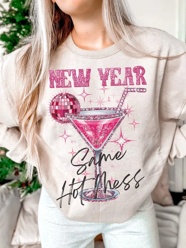 New Year Hot Mess PNG, Funny Drinking Martini png, Alcohol New Year Party png, Adult Humor Png, New Year Sarcastic Shirt, Disco Ball png