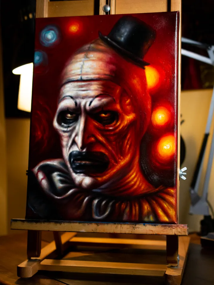 Original oil painting Terrifier Art the Clown