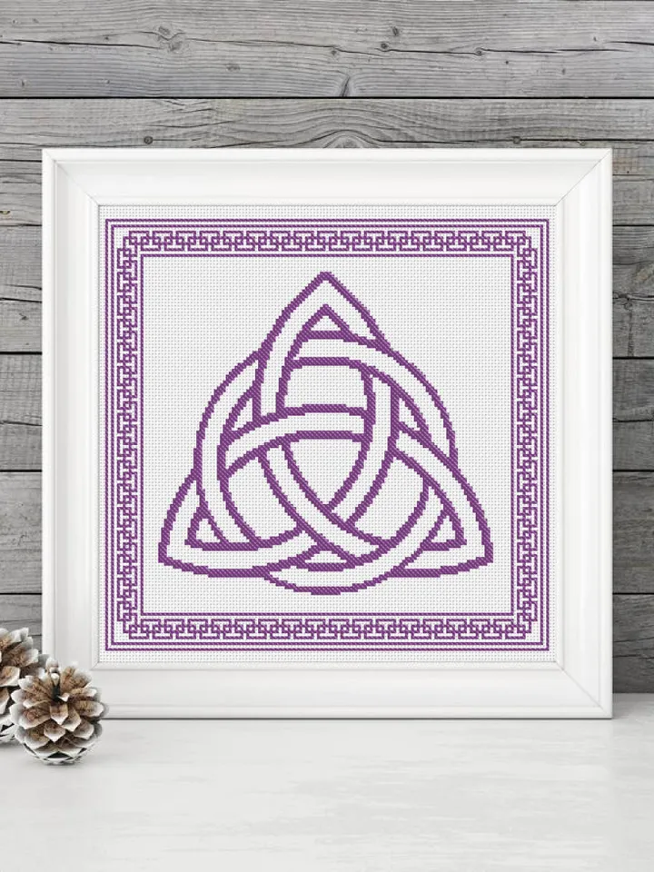 Celtic trinity knot cross stitch pattern download PDF, Mandala pattern digital PDF, Monochrome cross stitch, Celtic knot embroidery PDF #M64