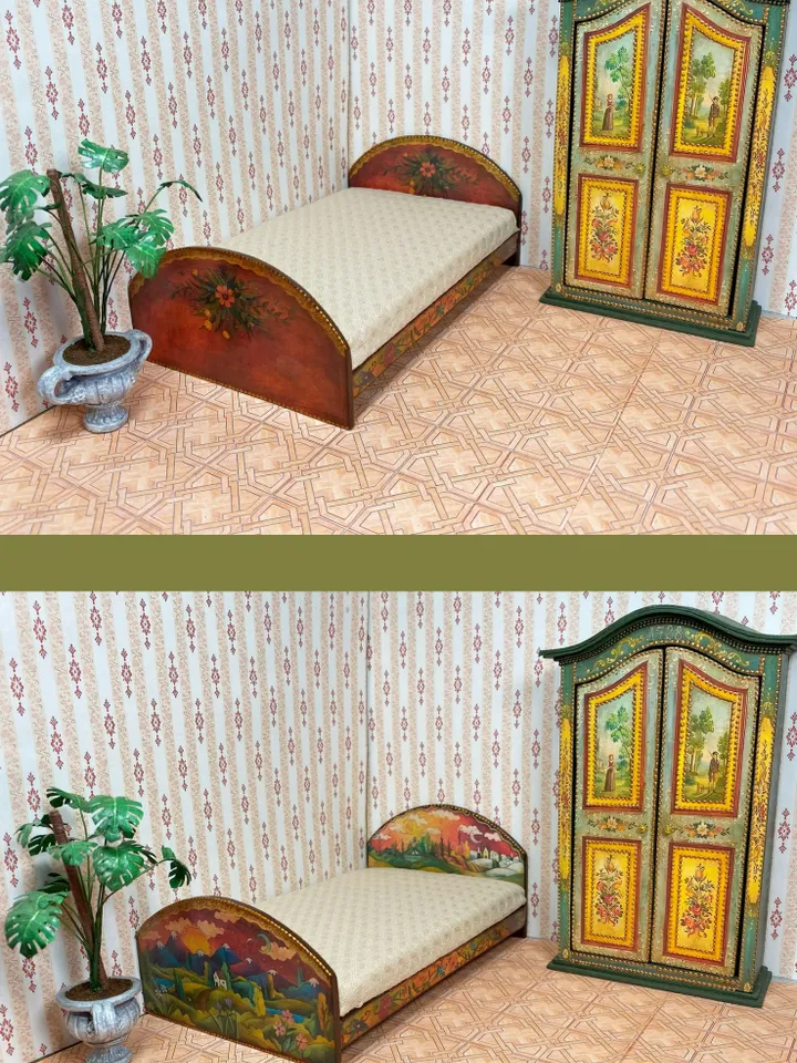 Doll bed. Dollhouse miniature. 1:12. Handmade. Dollhouse bed.