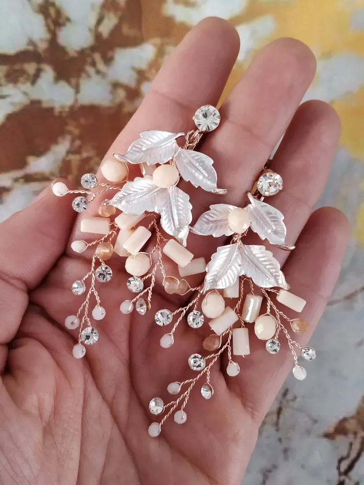 Rose Gold | Blush Boho Bridal Earrings | Chandelier Statement Wedding Earrings | Floral Wedding Jewelry | Bridesmiad Gift | Laurel Jewelry