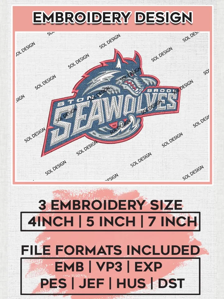 Stony Brook Seawolves embroidery design Files, NCAA Stony Brook Seawolves Embroidery, NCAA Teams, 3 sizes, Machine embroidery designs, Digital Download