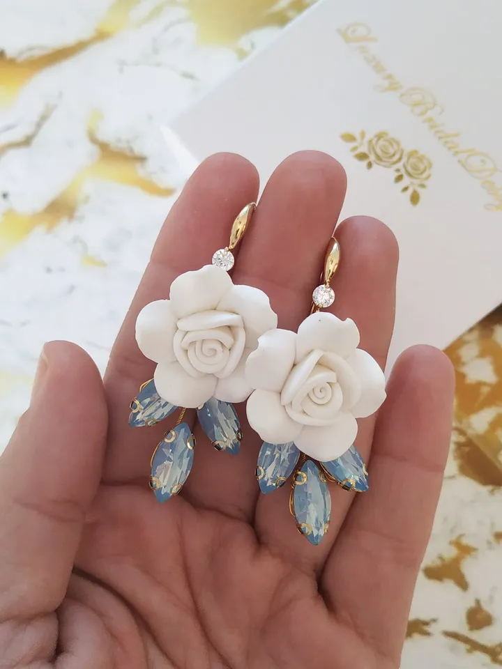 Boho Wedding Earrings, Floral Statement Bridal Earrings, Flower Wedding Earrings, Bridesmaid Gift, Statement Wedding Jewelry, Gold Jewellery