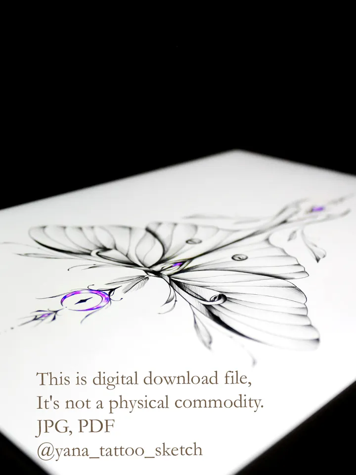 Moth Tattoo Design Moth Tattoo Idea Drawing Sketch, Instant download JPG, PDF