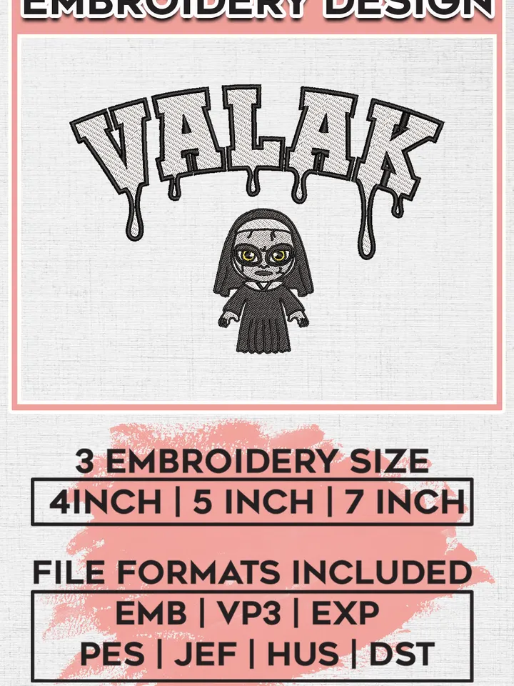 Valak Horror Character Embroidery designs, Horror Movie Halloween Machine embroidery designs, Halloween embroidery files, Machine Embroidery Digitized Pes Files, Digital Download