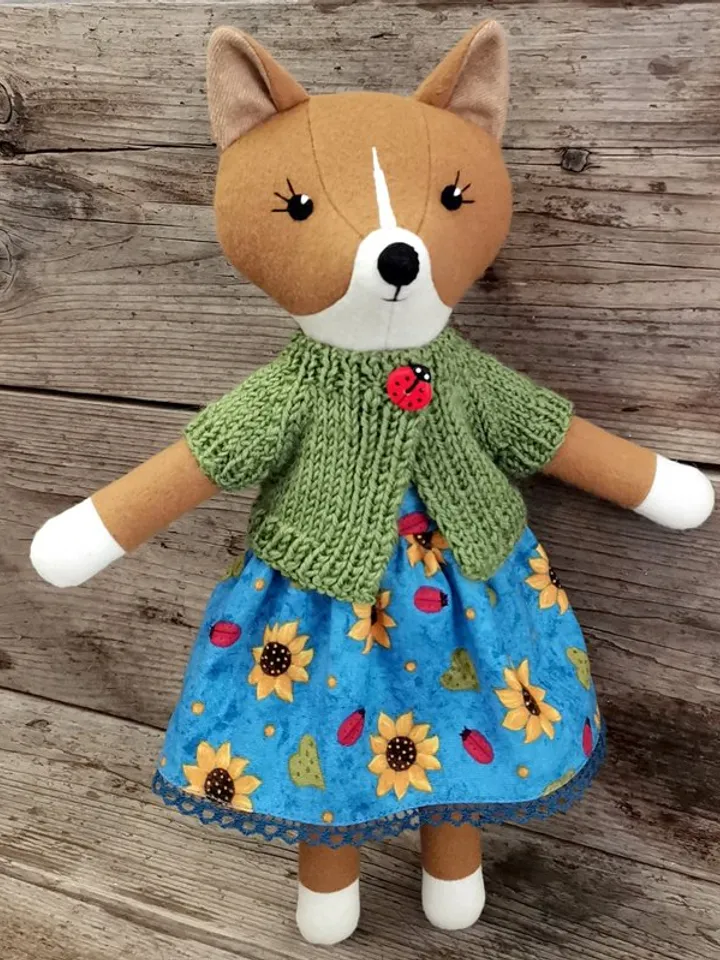 Red dog girl, handmade stuffed toy, wool plush puppy doll, soft toy