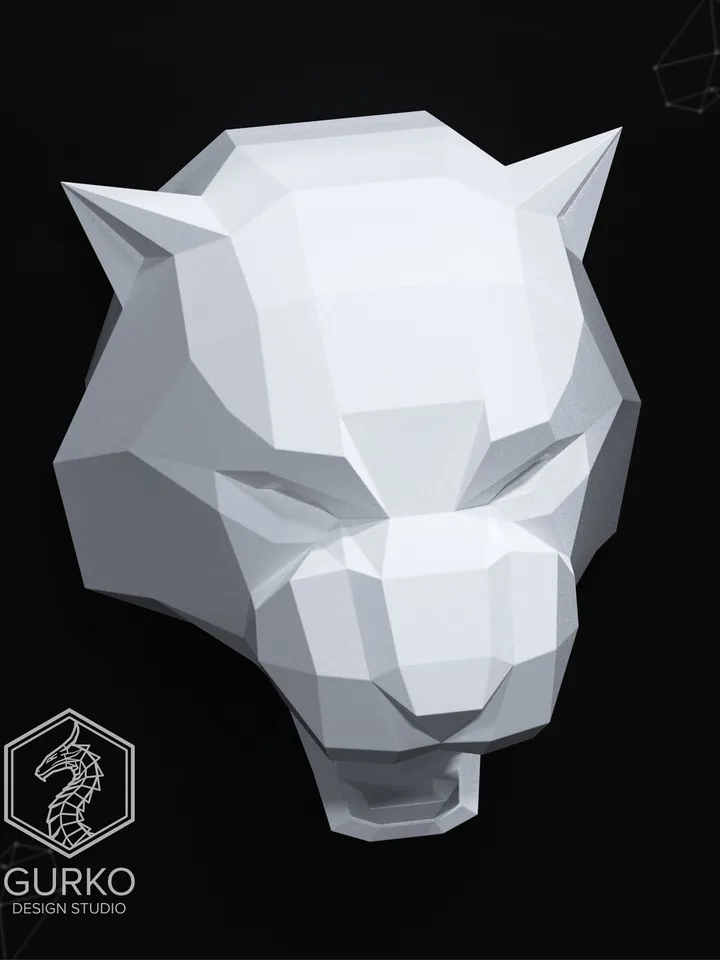 Tiger Head Metal Papercraft, DXF, PDF, Digital Template Download, Gurko, Pepakura, Welding Low Poly 3D Origami, DIY Metal Sculpture