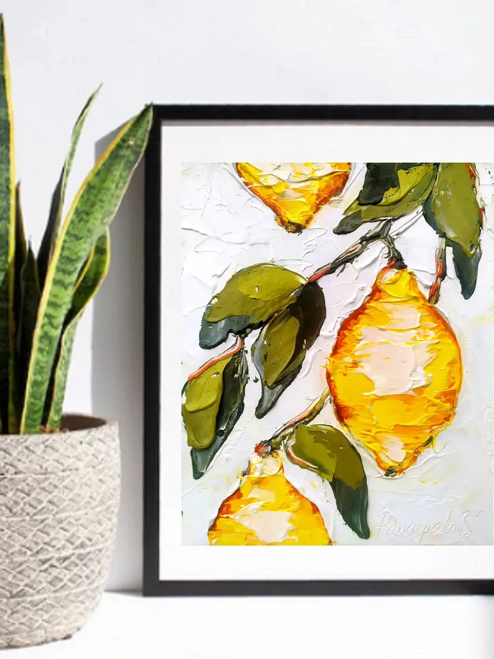 Lemon Painting Italy Original Art Impasto Painting  Floral Small Artwork Fruit Painting Lemon Art 6 by 5  by ArtProkopaloSv