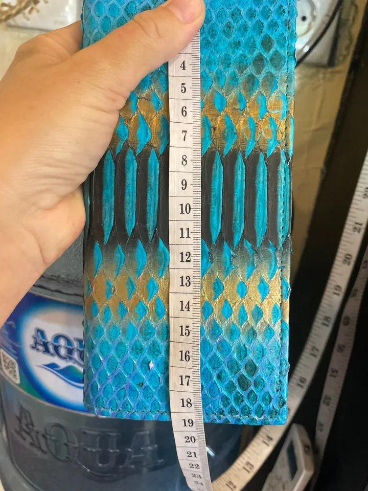 Genuine python skin flat unisex turquoise wallet / small money reptile blue purse / exotic leather snakeprint / cardholder gift idea