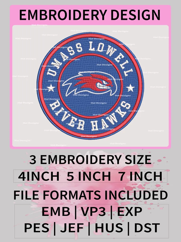 NCAA UMass Lowell River Hawks Embroidery File, 3 Sizes, 6 Formats, NCAA Machine Embroidery Design, NCAA Logo, NCAA Teams