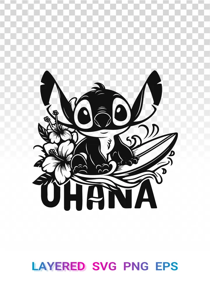 Stitch Ohana Hawaiian 🌺 SVG, Disney Lilo Stitch PNG Clipart