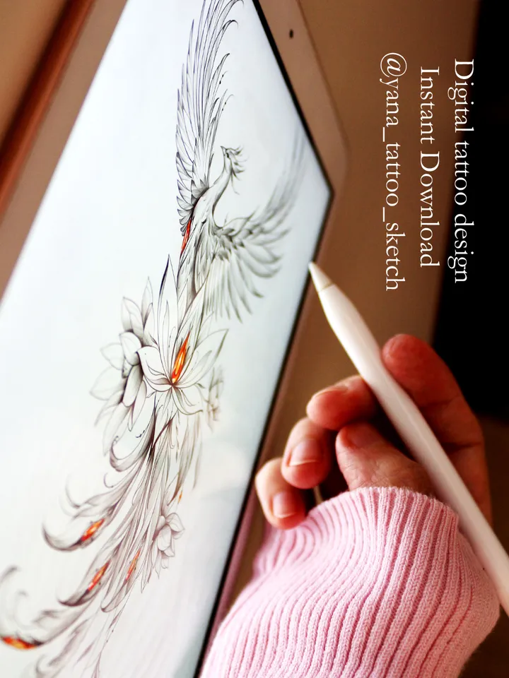 Phoenix Tattoo Design Phoenix Tattoo Idea Sketch Stencil, Instant download PDF, JPG