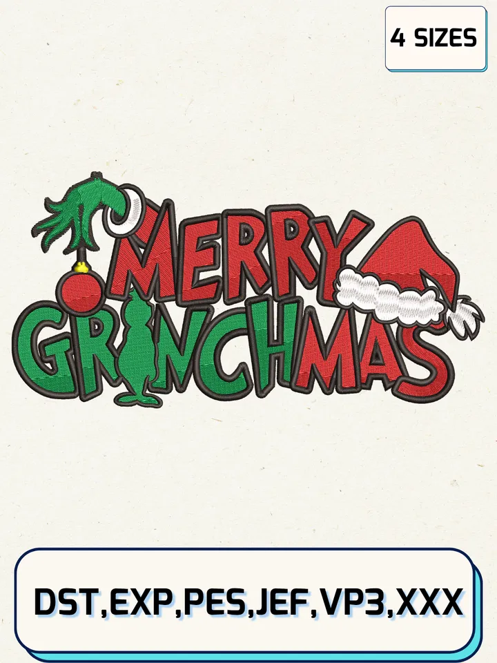 Merry Grinchmas Embroidery Design,Christmas Embroidery Designs,Machine Embroidery Files,Grinch Embroidery Design,4 Sizes