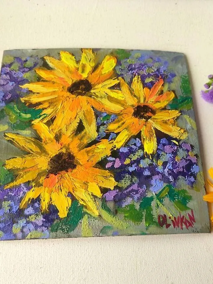 Sunflower Painting Floral Yellow Original Art Sunflower Flower Oil Artwork