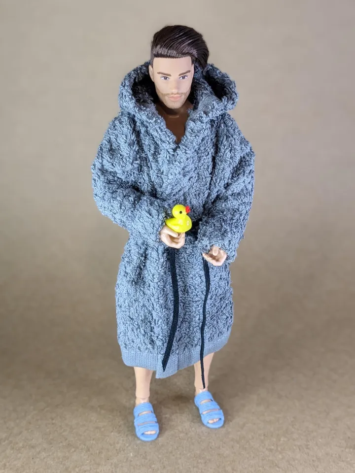 Gray terry bathrobe with a hood for 12-inch fashion male doll