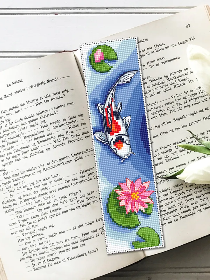 Bookmark cross stitch pattern download PDF Cute Handmade bookmark digital PDF Koi pond cross stitch Japanese koi fish Nature lover gift #B77