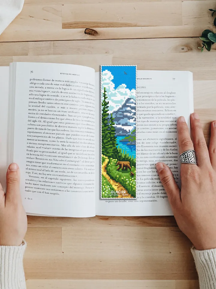 Glacier national park bookmark cross stitch pattern PDF download Nature cross stitch chart, Digital bookmark pattern, Bears, Mountains #B222