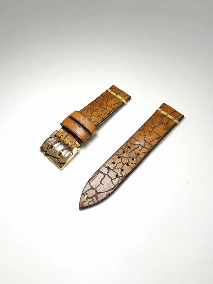 Handmade watch strap with crackled surface