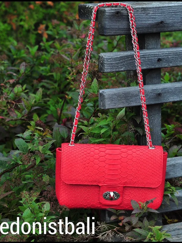 Genuine python Skin Red Classy Women Bag | Chain Crossbody | Red Leather Women Bag | Classy Elegant Summer Bag Handmade | Exotic Lethaer