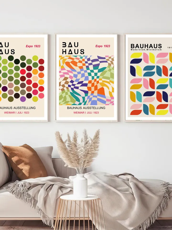 Bauhaus poster set of 8 premium printable wall art prints mid century modern minimalist abstract geometric bundle digital download poster