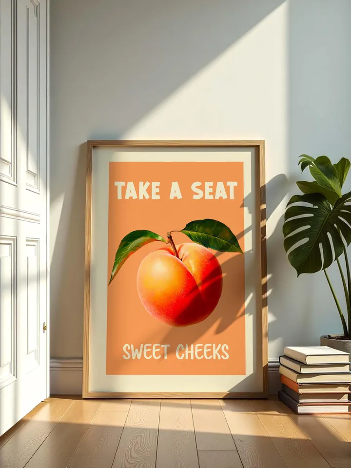 Nice Bum Poster Funny Bathroom Wall Art Take a Seat Printable Retro Toilet Art Cheeky Peach Poster Digital Download Toilet Humor Print
