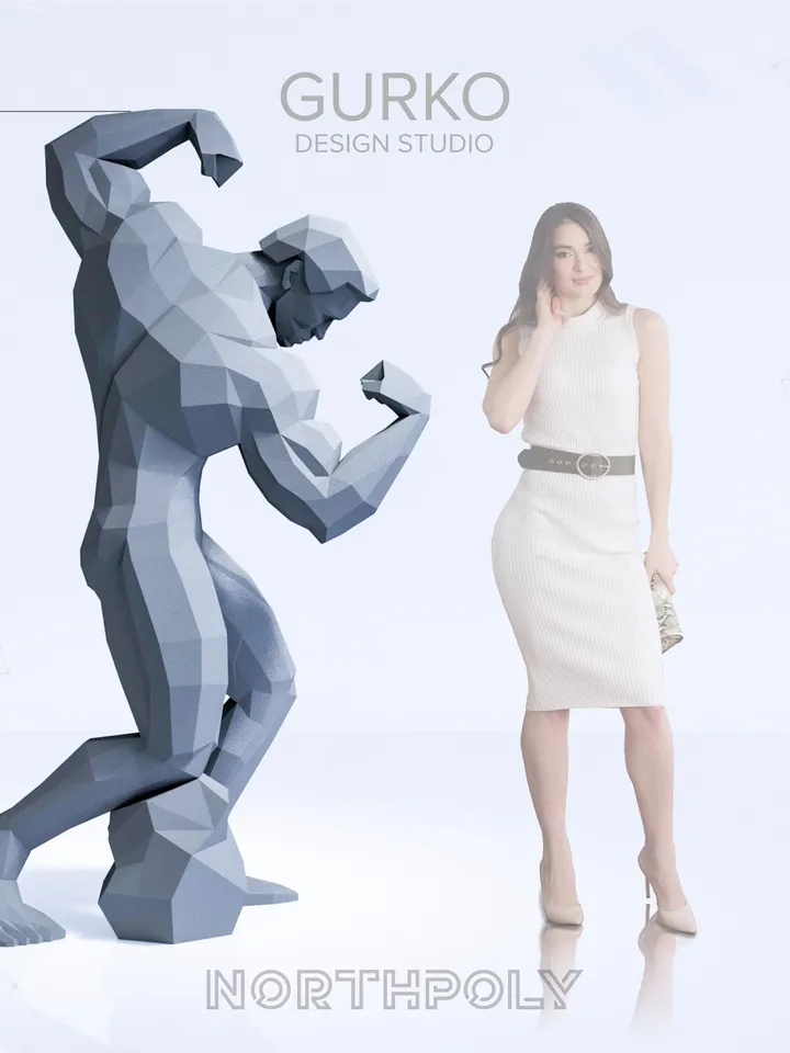 Papercraft Arnold’s Bodybuilding Pose, Digital Template, PDF Download, Gurko, 3D LowPoly, Pepakura, DIY Origami Sculpture, Paper Party Decor