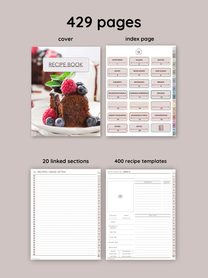 Digital Recipe Book. Family cook book. Hyperlinked Recipe Book.Recipe Planner. Recipe Book Template. Digital Cook book.