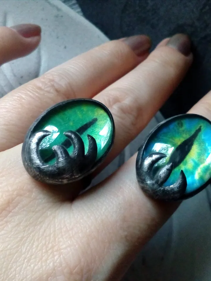 Chunky evil eye, green stained glass ring, Third eye witch ring, Halloween ring, Cat eye ring, Dragon eye ring