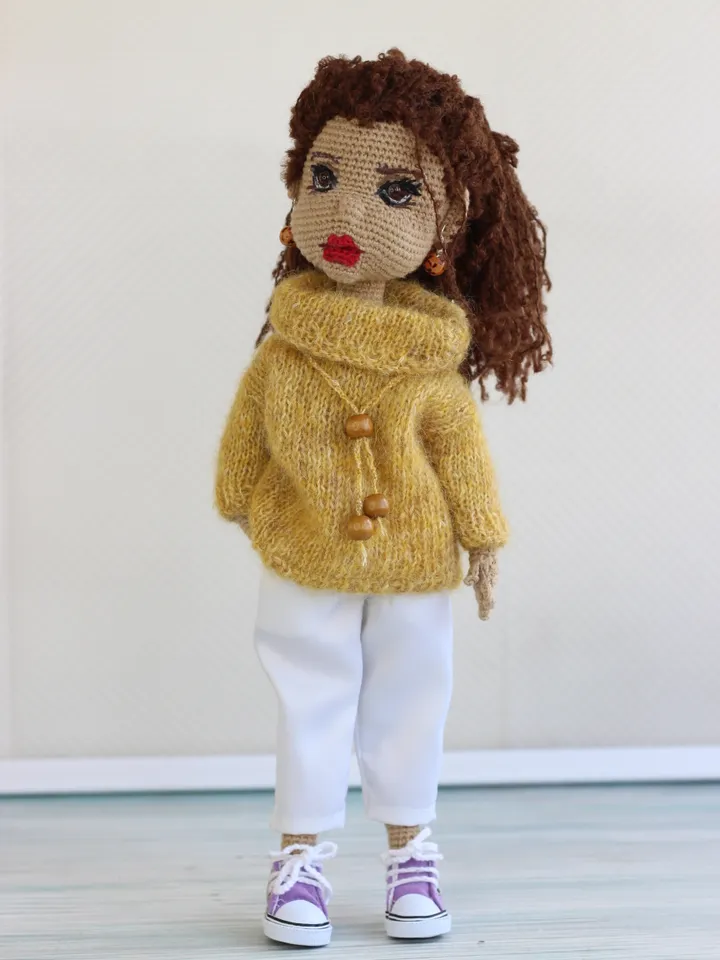 Amigurumi doll, Handmade crochet doll in clothes, Waldorf doll, Exclusive gift for a girl, Eco friendly natural doll