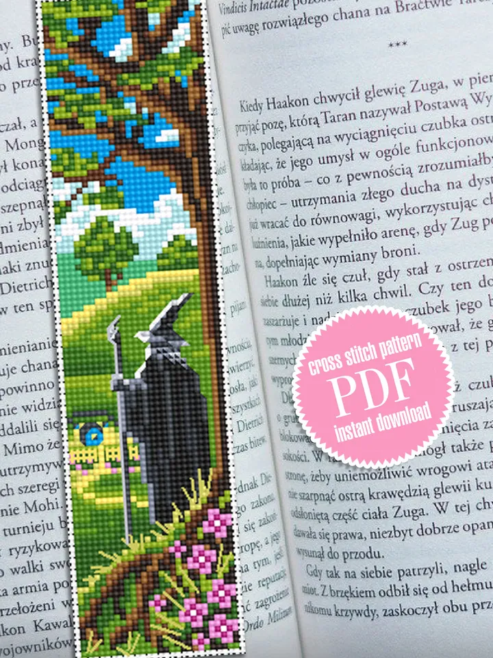 Fantasy bookmark cross stitch pattern download PDF, Wizard cross stitch chart, Magic handmade bookmark digital, Fairy house embroidery #B89