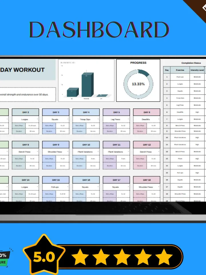 30 Day Workout Template, Editable Google Sheets, Digital Download for Fitness Planning & Progress Tracking
