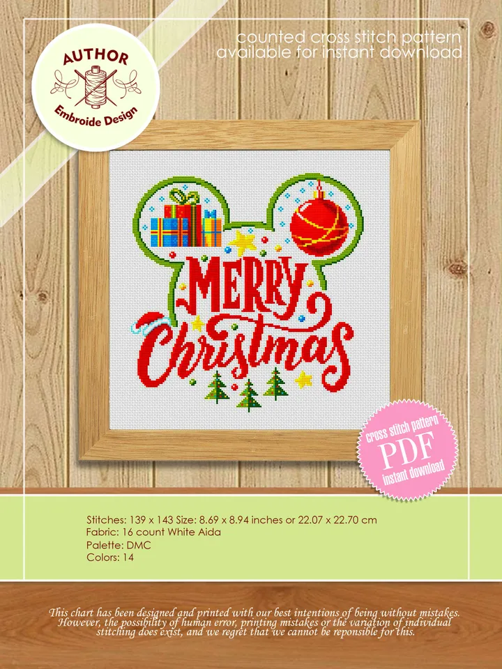 Christmas cross stitch pattern download PDF Christmas mouse ears pattern digital PDF Winter holiday xstitch chart DIY Christmas decor #N27