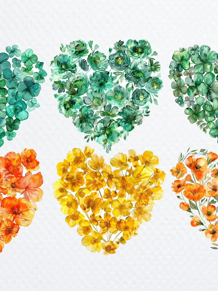 16 Floral Heart PNG Clipart, Watercolor clipart, Floral Heart sublimation, Printable clipart, Digital download, Paper craft, junk journal