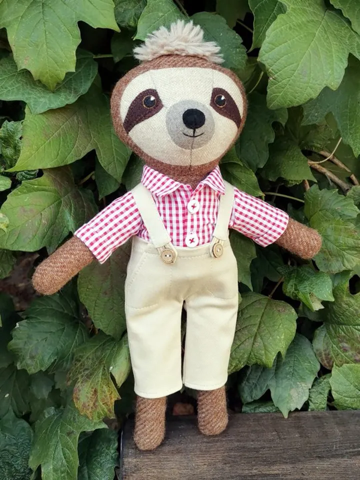 Brown sloth toy, handmade wool soft doll, stuffed fabric toy, textile sloth doll