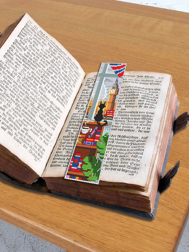 Bookmark cross stitch pattern download PDF Modern handmade bookmark digital Cute Black cat cross stitch England London Home sweet home #B62
