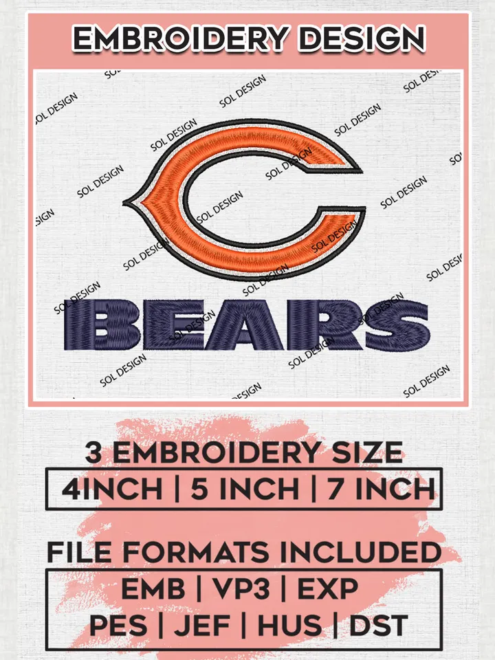 Chicago Bears Embroidery Design Files, NFL Bears, NFL Logo Embroidery Files, NFL Chicago Bears Machine Embroidery Design, Digital Download