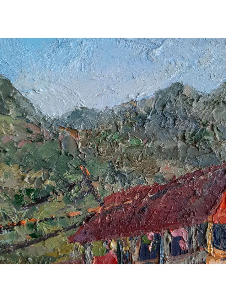 Cityscape Sunset Painting 14x11" ORIGINAL PAINTING Oil Impressionist Old Town Artwork Signed by artist Marina Chuchko