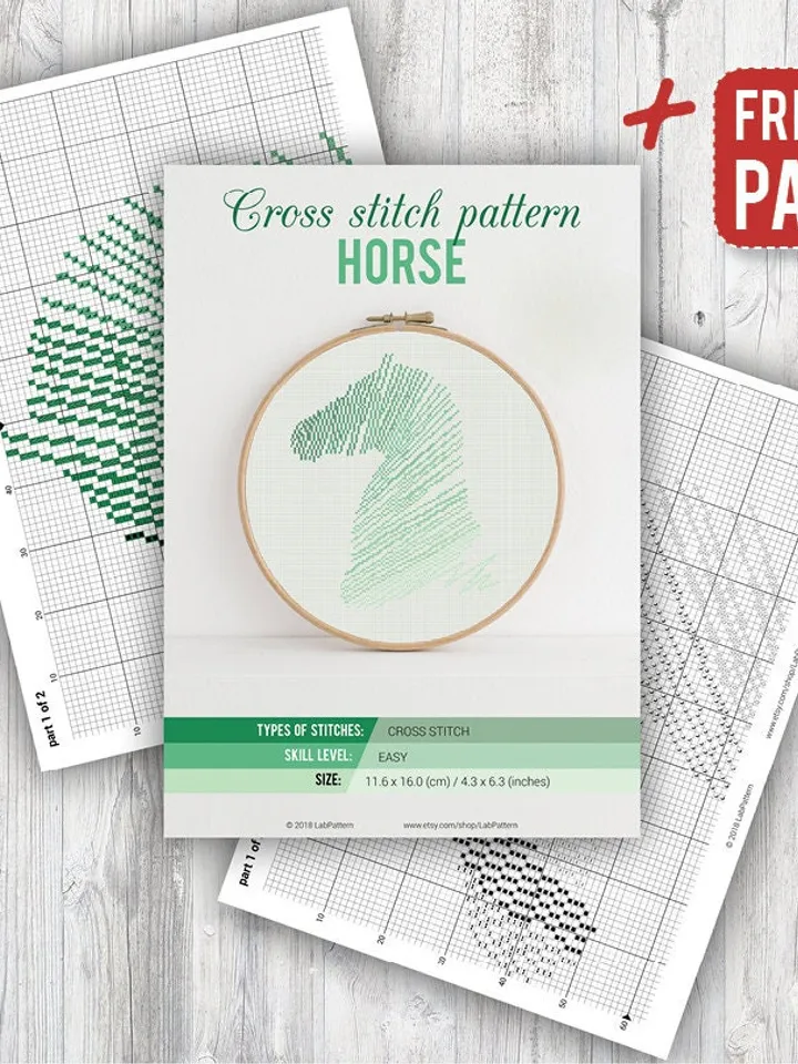 Horse Cross stitch pattern Green Gradient Animal Cross stitch pattern PDF Format Instant Download Home decor Modern