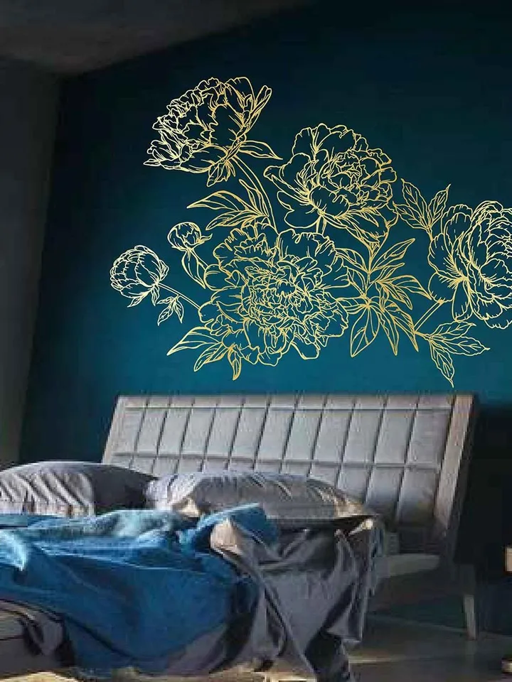 Peonies Wall Decal - Floral Vinyl Sticker for Bedroom Decor, Flower Peel and Stick Art, Botanical Home Design
